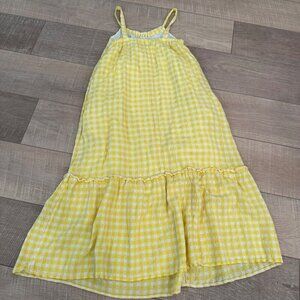 FREE ASSEMBLY GIRLS MEDIUM 7/8 YELLOW AND WHITE PLAID SUNDRESS WITH POCKETS